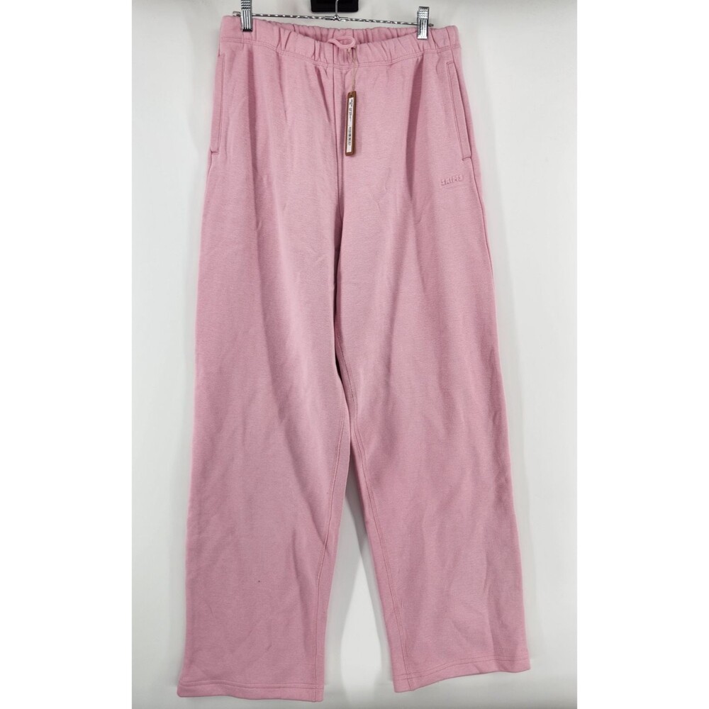 SKIMS Medium Halite Pink Black Cotton Fleece Classic Straight Leg Pants NWT
